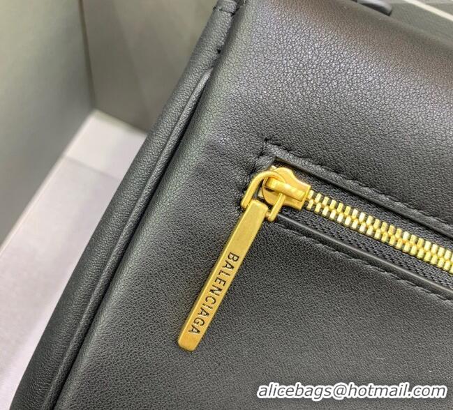 Famous Brand Balenciaga Bel Air Flap Bag XS in smooth calfskin 0926 Black/Aged Gold 2025