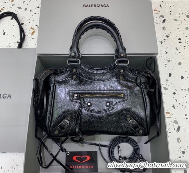 Well Crafted Balenciaga Le City Top Handle Bowling Bag in Lambskin Leather 0926 Black 2025