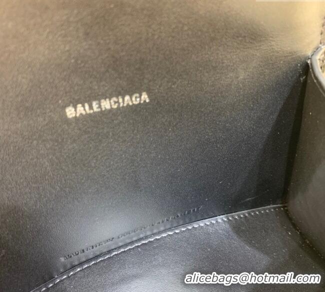 Promotional Balenciaga Hourglass Mini Top Handle Bag in Crocodile Embossed Calfskin 26070 Black/Silver 2025