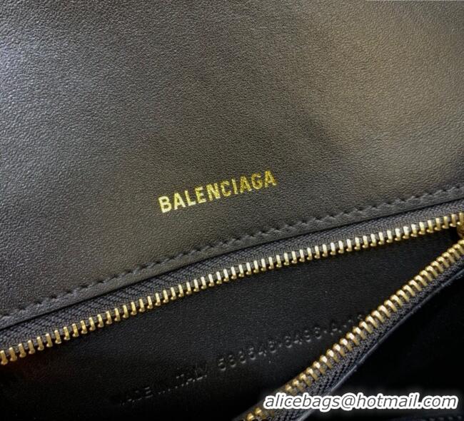 Pretty Style Balenciaga Hourglass Small Top Handle Bag in Crocodile Embossed Calfskin 26071 Black/Gold 2025