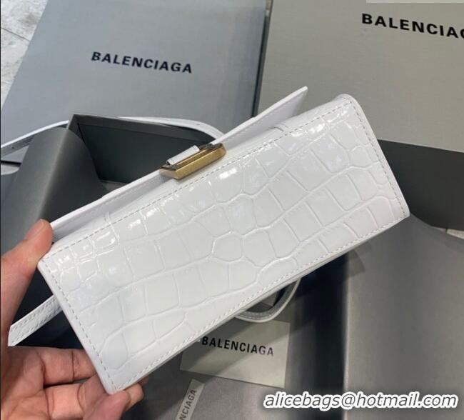 Well Crafted Balenciaga Hourglass Mini Top Handle Bag in Crocodile Embossed Calfskin 26070 White/Gold 2025