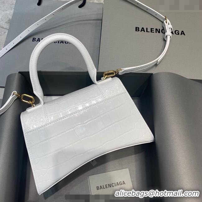 Cheap Price Balenciaga Hourglass Small Top Handle Bag in Crocodile Embossed Calfskin 26071 White/Gold 2025