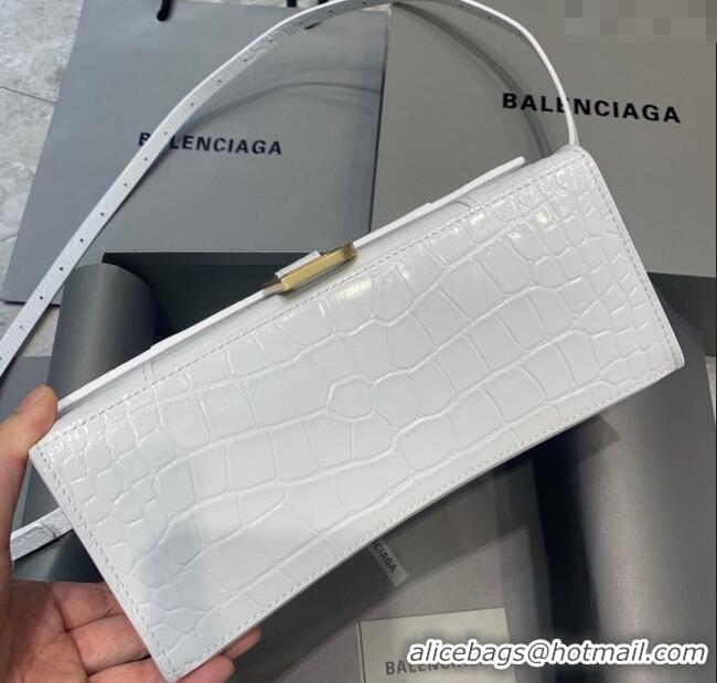 Cheap Price Balenciaga Hourglass Small Top Handle Bag in Crocodile Embossed Calfskin 26071 White/Gold 2025