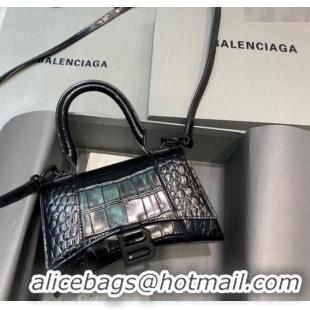 Fashion Discount Balenciaga Hourglass Mini Top Handle Bag in Crocodile Embossed Calfskin 26070 All Black 2025