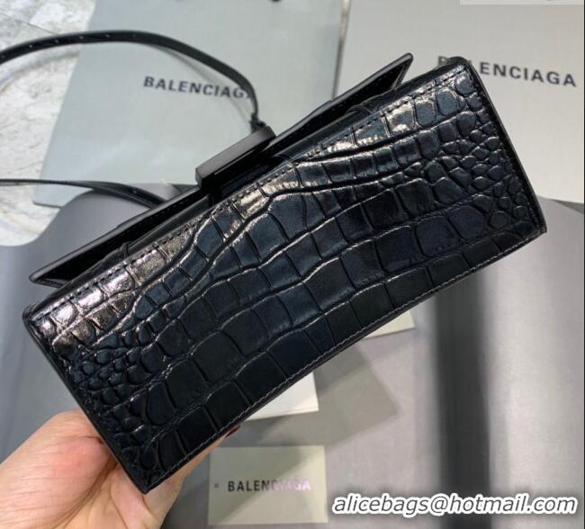 Fashion Discount Balenciaga Hourglass Mini Top Handle Bag in Crocodile Embossed Calfskin 26070 All Black 2025