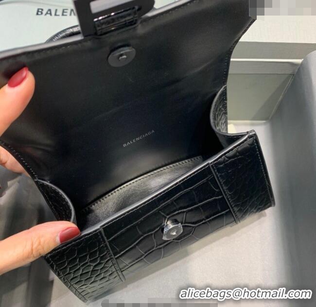 Fashion Discount Balenciaga Hourglass Mini Top Handle Bag in Crocodile Embossed Calfskin 26070 All Black 2025
