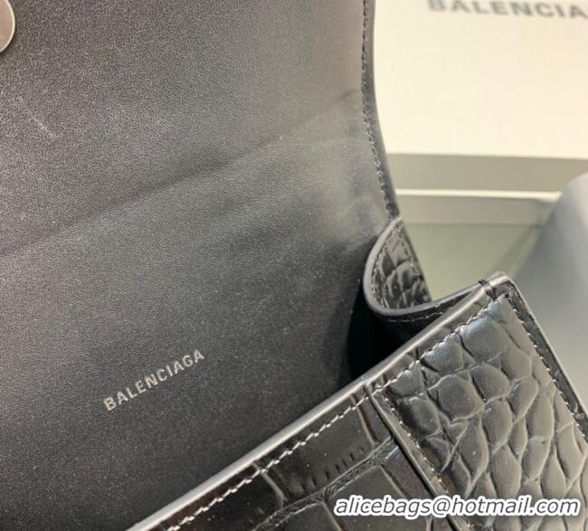 Fashion Discount Balenciaga Hourglass Mini Top Handle Bag in Crocodile Embossed Calfskin 26070 All Black 2025
