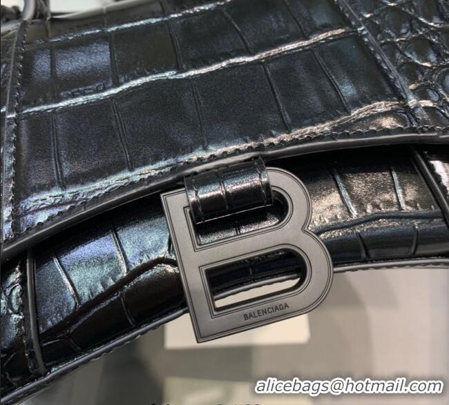 Fashion Discount Balenciaga Hourglass Mini Top Handle Bag in Crocodile Embossed Calfskin 26070 All Black 2025