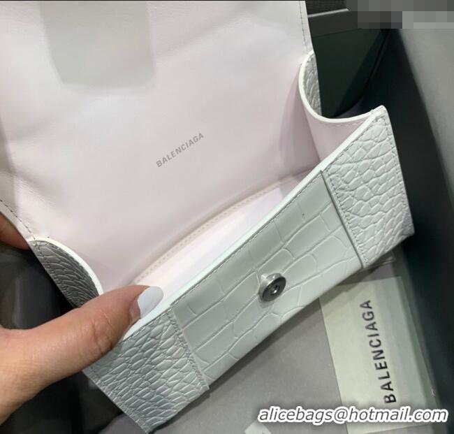 Best Price Balenciaga Hourglass Mini Top Handle Bag in Crocodile Embossed Calfskin 26078 White/Silver 2025