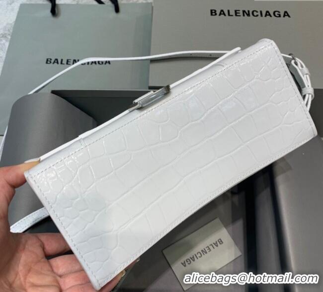 Promotional Balenciaga Hourglass Small Top Handle Bag in Crocodile Embossed Calfskin 26079 White/Silver 2025