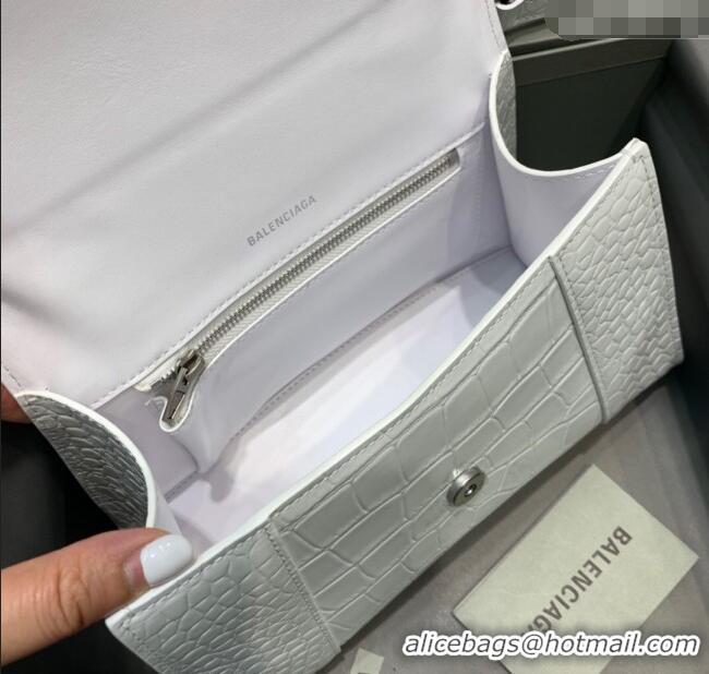 Promotional Balenciaga Hourglass Small Top Handle Bag in Crocodile Embossed Calfskin 26079 White/Silver 2025