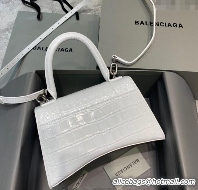 Promotional Balenciaga Hourglass Small Top Handle Bag in Crocodile Embossed Calfskin 26079 White/Silver 2025