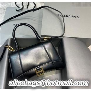 Luxury Cheap Balenciaga Hourglass Small Top Handle Bag in Smooth Calfskin 26079 Black/Gold 2025