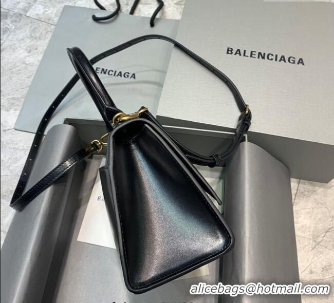 Luxury Cheap Balenciaga Hourglass Small Top Handle Bag in Smooth Calfskin 26079 Black/Gold 2025