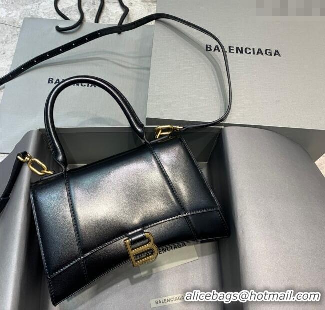 Luxury Cheap Balenciaga Hourglass Small Top Handle Bag in Smooth Calfskin 26079 Black/Gold 2025