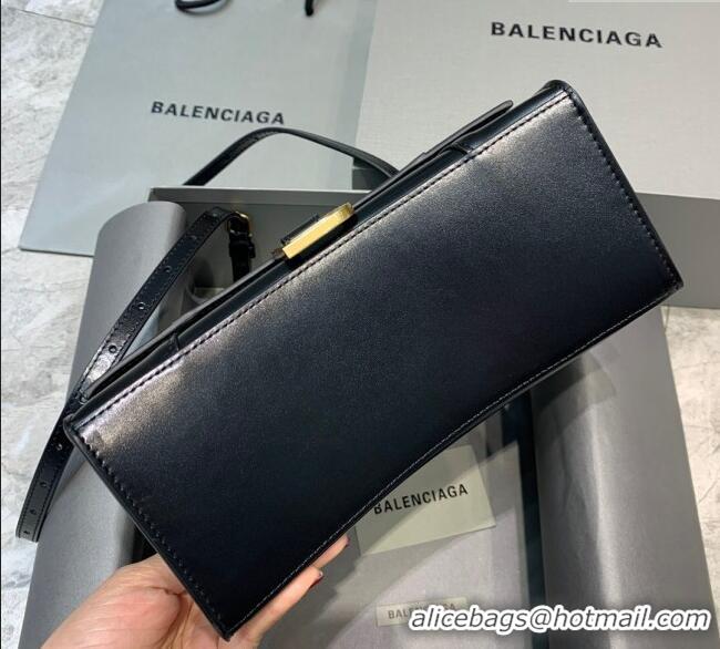 Luxury Cheap Balenciaga Hourglass Small Top Handle Bag in Smooth Calfskin 26079 Black/Gold 2025