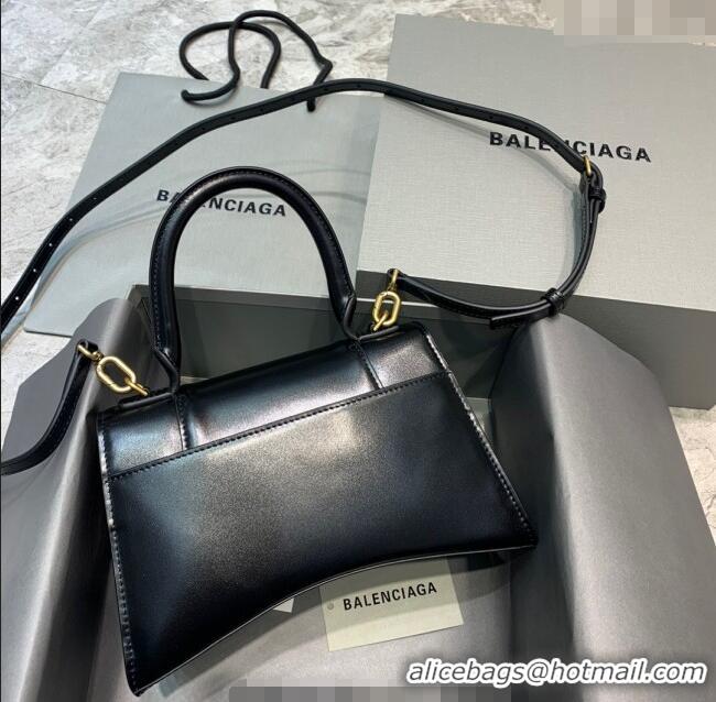 Luxury Cheap Balenciaga Hourglass Small Top Handle Bag in Smooth Calfskin 26079 Black/Gold 2025