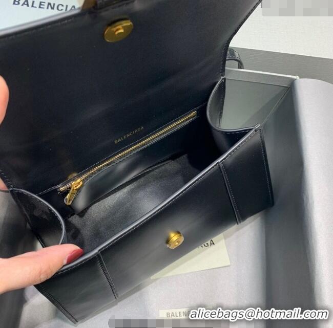 Luxury Cheap Balenciaga Hourglass Small Top Handle Bag in Smooth Calfskin 26079 Black/Gold 2025