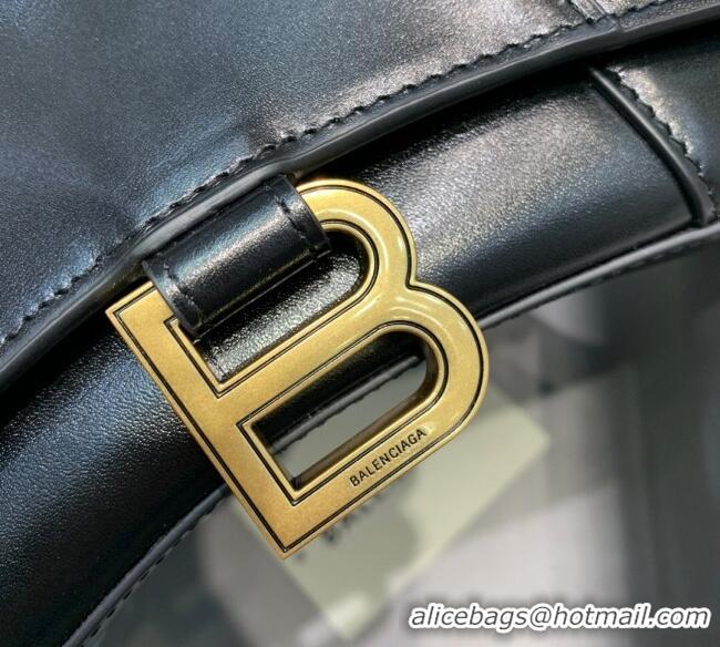 Luxury Cheap Balenciaga Hourglass Small Top Handle Bag in Smooth Calfskin 26079 Black/Gold 2025