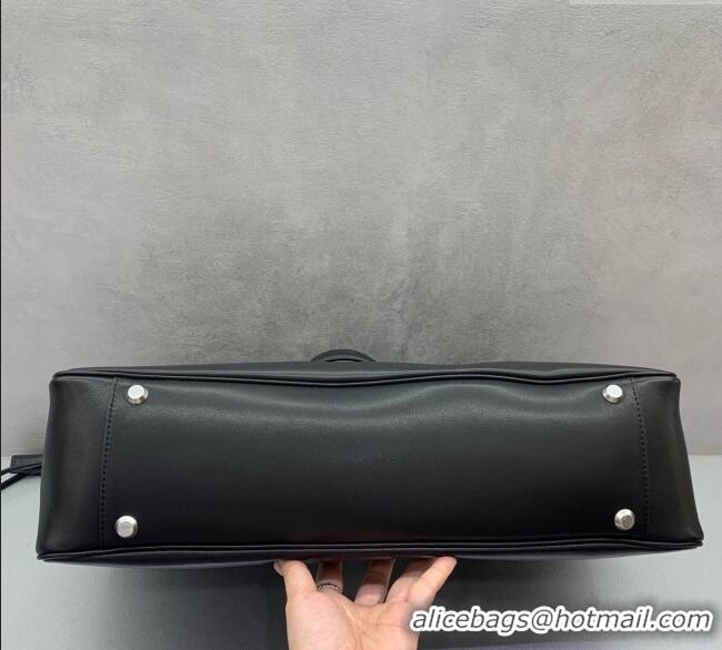 Good Product Balenciaga Bel Air Medium Shoulder Bag in smooth calfskin 26082 black aged-silver hardware 2025