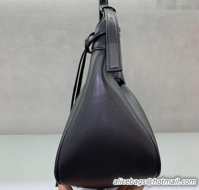 Good Product Balenciaga Bel Air Medium Shoulder Bag in smooth calfskin 26082 black aged-silver hardware 2025