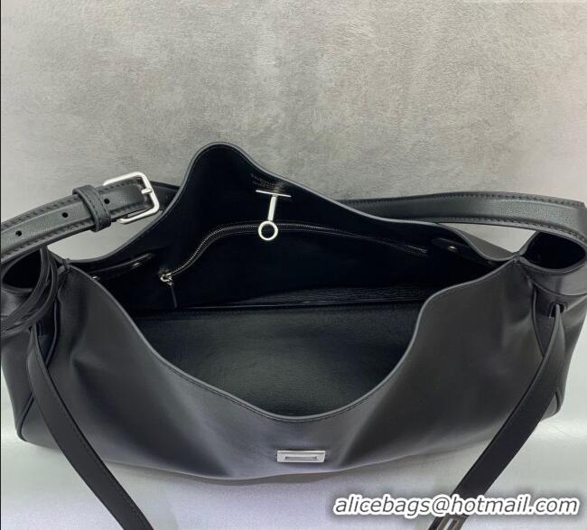 Good Product Balenciaga Bel Air Medium Shoulder Bag in smooth calfskin 26082 black aged-silver hardware 2025