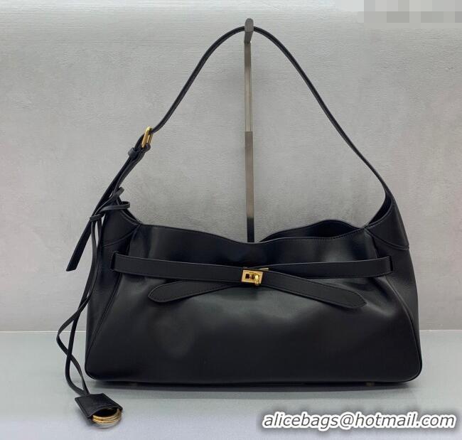 Well Crafted Balenciaga Bel Air Medium Shoulder Bag in smooth calfskin 26082 black aged-gold hardware 2025