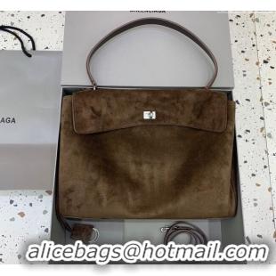 Super Quality Balenciaga Rodeo Large Handbag in suede With aged-silver hardware 78972 Dark Coffee Brown 2025