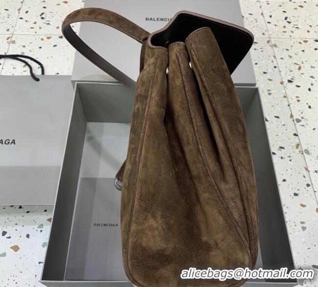 Super Quality Balenciaga Rodeo Large Handbag in suede With aged-silver hardware 78972 Dark Coffee Brown 2025