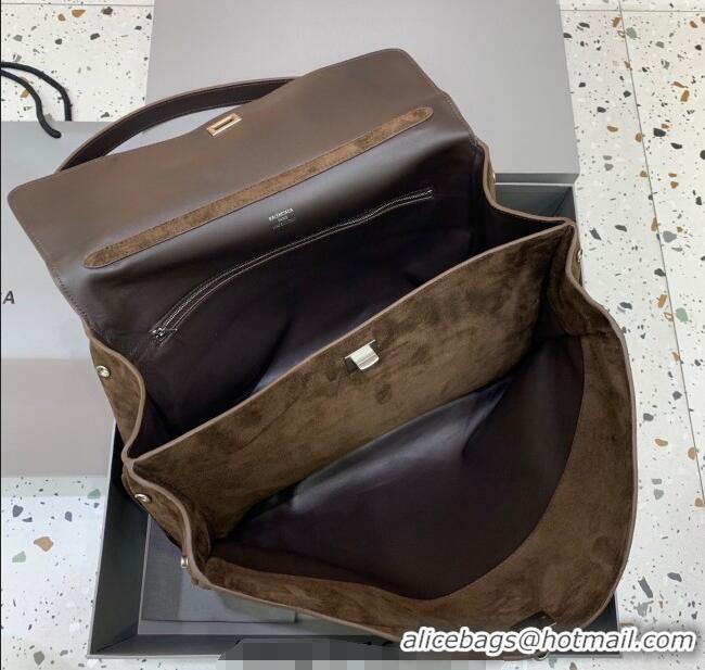 Super Quality Balenciaga Rodeo Large Handbag in suede With aged-silver hardware 78972 Dark Coffee Brown 2025