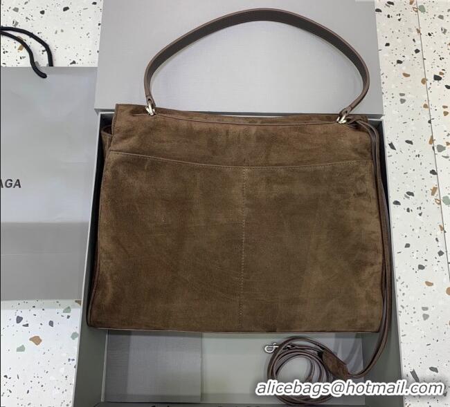 Super Quality Balenciaga Rodeo Large Handbag in suede With aged-silver hardware 78972 Dark Coffee Brown 2025