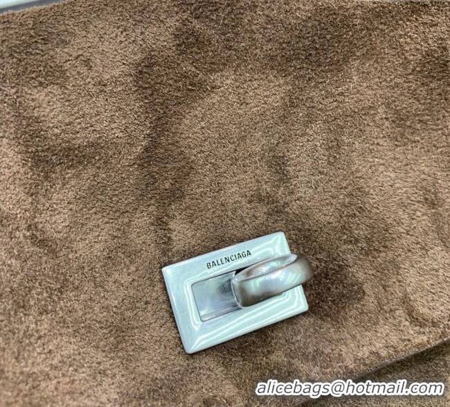 Super Quality Balenciaga Rodeo Large Handbag in suede With aged-silver hardware 78972 Dark Coffee Brown 2025