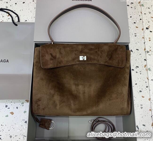 Super Quality Balenciaga Rodeo Large Handbag in suede With aged-silver hardware 78972 Dark Coffee Brown 2025