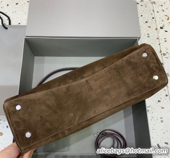 Super Quality Balenciaga Rodeo Large Handbag in suede With aged-silver hardware 78972 Dark Coffee Brown 2025