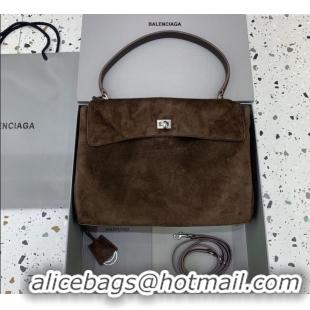 Super Quality Balenciaga Rodeo Medium Handbag in suede With aged-silver hardware 78972 Dark Coffee Brown 2025