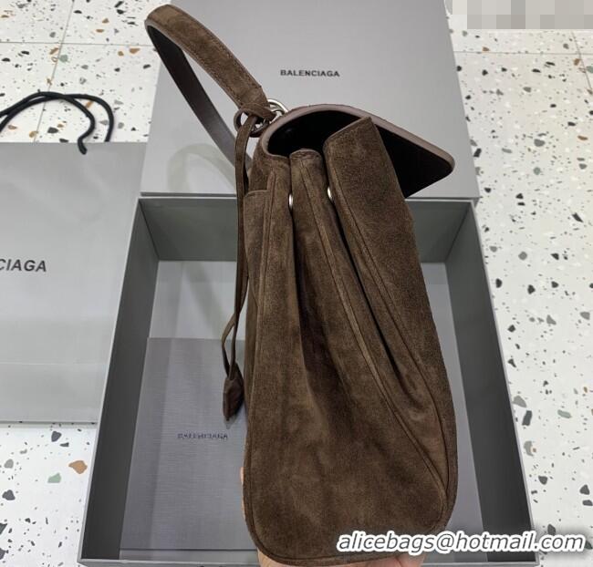 Super Quality Balenciaga Rodeo Medium Handbag in suede With aged-silver hardware 78972 Dark Coffee Brown 2025