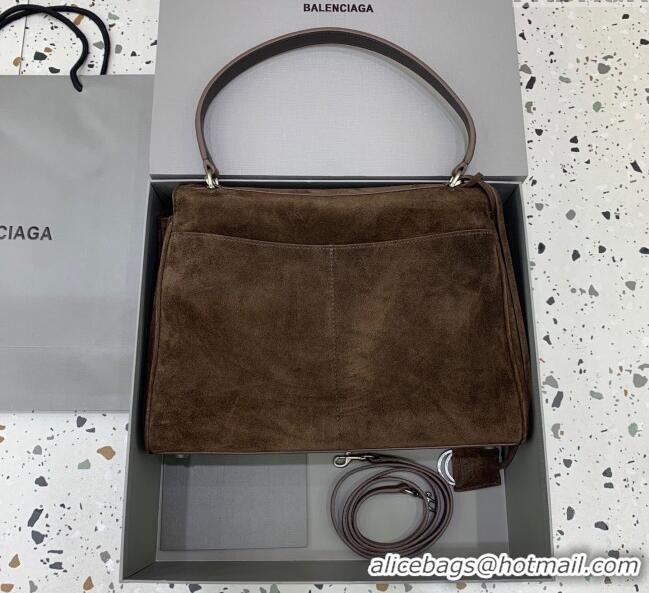 Super Quality Balenciaga Rodeo Medium Handbag in suede With aged-silver hardware 78972 Dark Coffee Brown 2025
