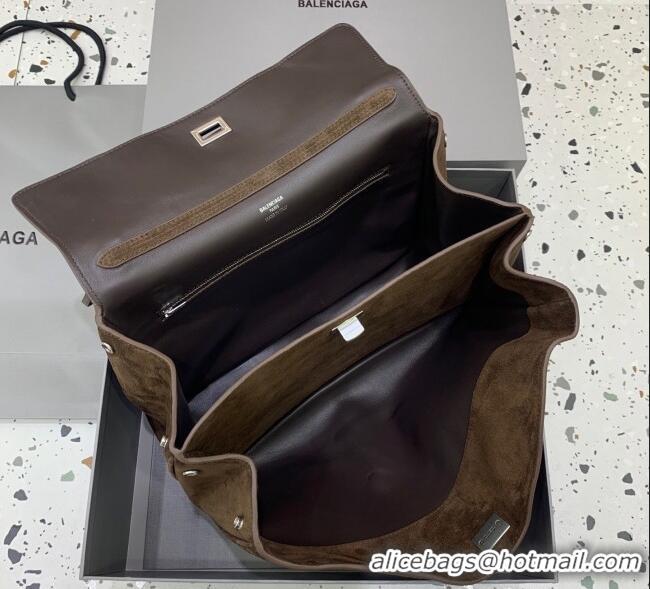 Super Quality Balenciaga Rodeo Medium Handbag in suede With aged-silver hardware 78972 Dark Coffee Brown 2025