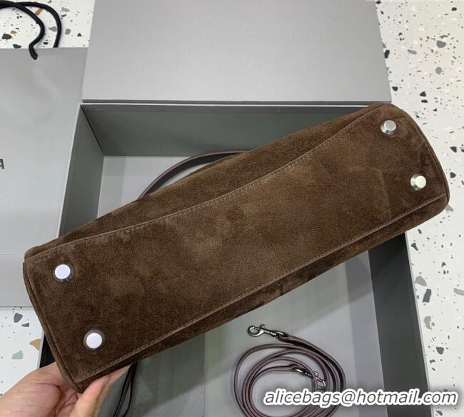 Super Quality Balenciaga Rodeo Medium Handbag in suede With aged-silver hardware 78972 Dark Coffee Brown 2025