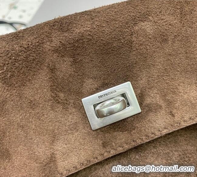 Super Quality Balenciaga Rodeo Medium Handbag in suede With aged-silver hardware 78972 Dark Coffee Brown 2025