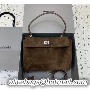 Best Price Balenciaga Rodeo Small Handbag in suede With aged-silver hardware 78972 Dark Coffee Brown 2025