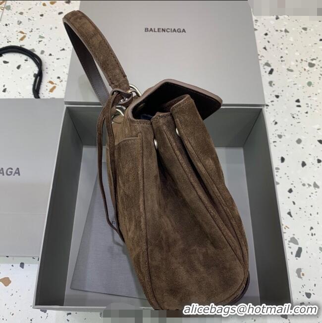 Best Price Balenciaga Rodeo Small Handbag in suede With aged-silver hardware 78972 Dark Coffee Brown 2025
