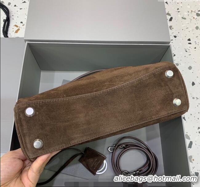 Best Price Balenciaga Rodeo Small Handbag in suede With aged-silver hardware 78972 Dark Coffee Brown 2025