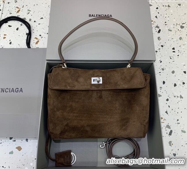Best Price Balenciaga Rodeo Small Handbag in suede With aged-silver hardware 78972 Dark Coffee Brown 2025