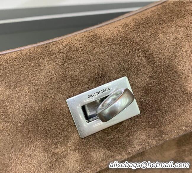 Best Price Balenciaga Rodeo Small Handbag in suede With aged-silver hardware 78972 Dark Coffee Brown 2025