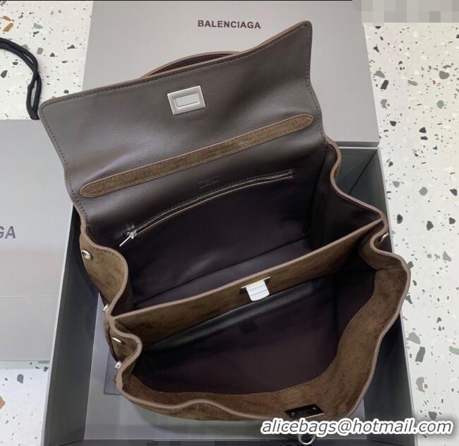 Best Price Balenciaga Rodeo Small Handbag in suede With aged-silver hardware 78972 Dark Coffee Brown 2025