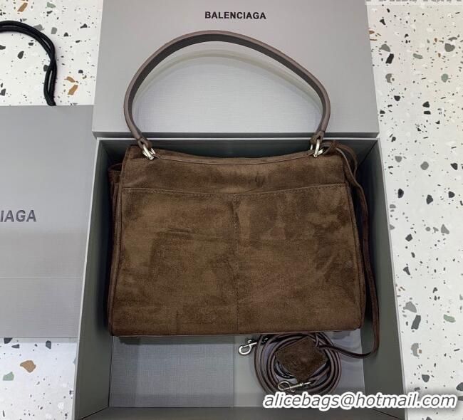 Best Price Balenciaga Rodeo Small Handbag in suede With aged-silver hardware 78972 Dark Coffee Brown 2025