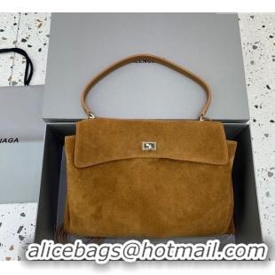 Trendy Design Balenciaga Rodeo Medium Handbag in suede With aged-silver hardware 78972 Camel Brown 2025