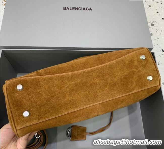 Trendy Design Balenciaga Rodeo Medium Handbag in suede With aged-silver hardware 78972 Camel Brown 2025