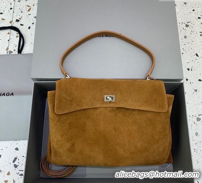 Trendy Design Balenciaga Rodeo Medium Handbag in suede With aged-silver hardware 78972 Camel Brown 2025